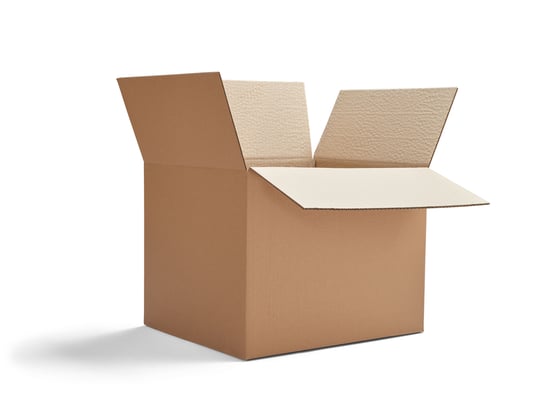 close up of a cardboard box on white background
